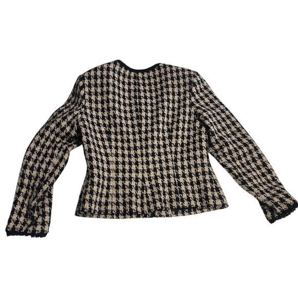 Talbots Houndstooth Tweed Blazer Skirt Set Sz 4 Wool Blend Pockets Zipper Front - Picture 3 of 12
